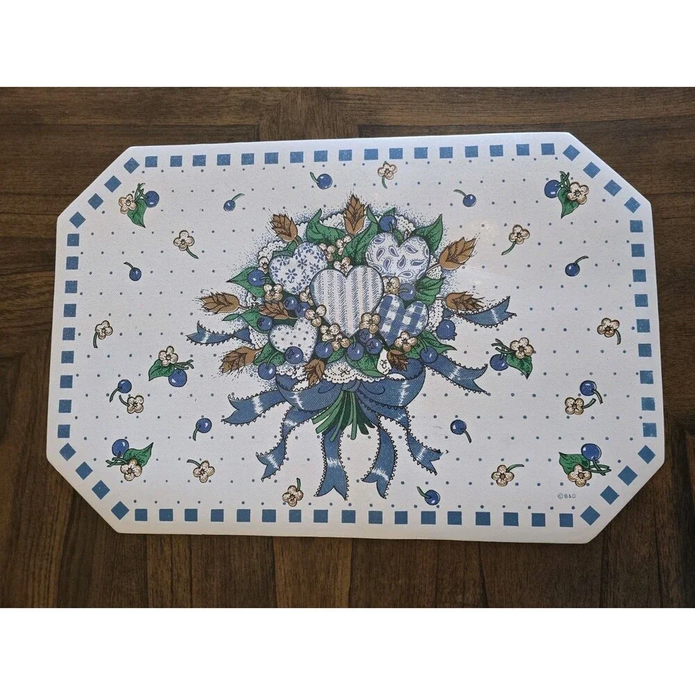 HTF Vintage B&D Blueberry Hearts Vinyl Placemats Set 4 Tabletops Unlimited 90's